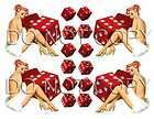 Cut Peel & stick Vintage Pin up Girl with Dice Vinyl Stickers Decals 