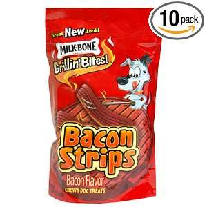 Milk Bone Grillin Bites, Bacon Strips, 5.6 Ounce Pouches (Pack of 10 
