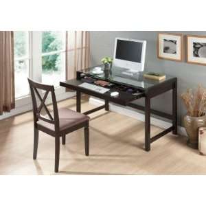   Idabel Dark Brown Wood Modern Desk with Glass Top