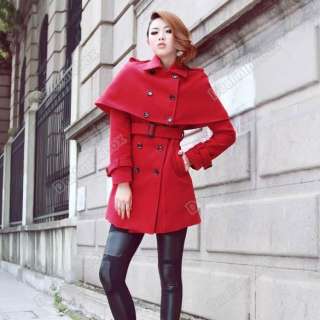    Breasted Trench coat Long Jacket Cape Ponchos Outerwear Two Color