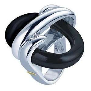  Masini Black Oval Murano Glass & Sterling Silver Ring USA 