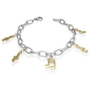   Steel Two Tone Musical Clef Notes Charm Womens Bracelet Jewelry