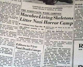 NAZI PRISON CAMPS HORRORS Nuremberg BELSEN CAMP 1945 WWII Newspaper 