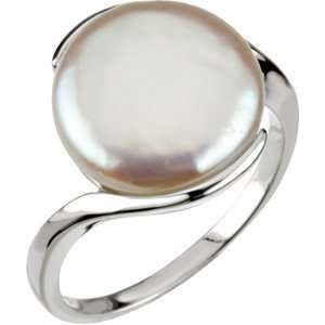  Silver Size 8 13  14Mm Fcp White Coin Pearl Ring Jewelry