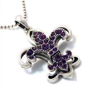  Purple Crystal Fleur De Lis Pendant Necklace Fashion 