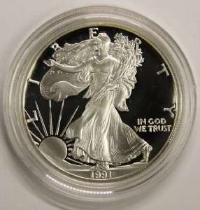 1991 American Silver Eagle Proof w/ COA&Box CHECK SUPERSIZED IMAGES 