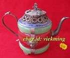 collect chinese handwork tibet silver dragon red green jade decorative