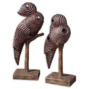   Birds Sculpture (Set of 2) Black & Copper Bronze w/ Light Gray Glaze