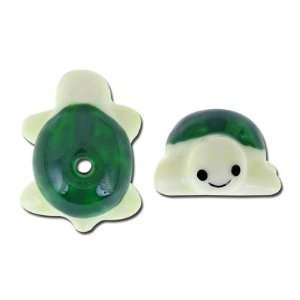  22mm Hand Painted Green Turtle Porcelain Bead Arts 