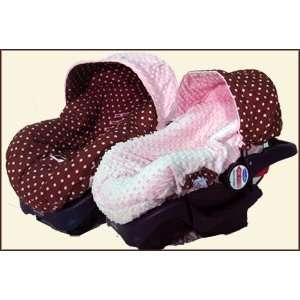 Reversible Infant Car Seat Cover   Chocolate with Pink Dots and Minky 