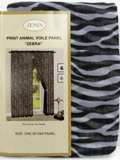 Zebra Print 2 Panels Black Sheer Voile Rod Pocket Curtain Set  