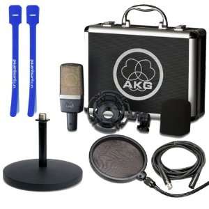  AKG C214 Mic & Shockmount w/ Desktop Stand, Pop Filter 