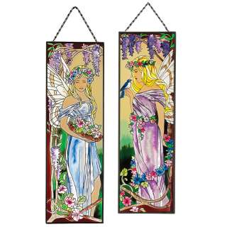    Painted Art Glass Panels Stained Glass Window Panel   2 Sets  