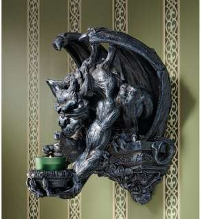 13 Dark Winged Dragon Gargoyle Statue Sculpture Wall Sconce Candle 