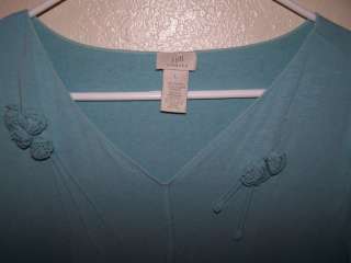 Jill Stretch Aqua blue short sleeve shirt Large Rayon/Spandex  