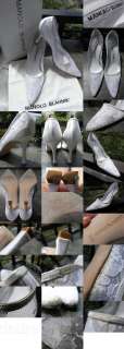   Blahnik   White lace & satin pumps, white satin covered 3.5 heels