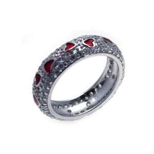    Sterling Silver Red Enamel Heart On A CZ Band Size 9 Jewelry