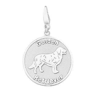  Sterling Silver GOLDEN RETRIEVER ROUND DISC Charm Jewelry