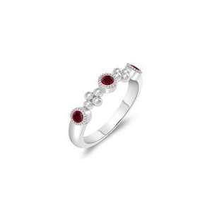  0.54 Cts Ruby Three Stone Wedding Band in 14K White Gold 6 