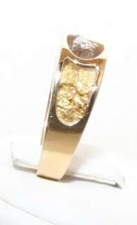 Estate 14K Gold .25ct Trillion Diamond Mans Nugget Ring  