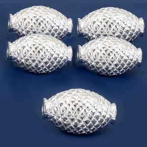  Fluted Oval Tube Beads Silver Plated 18.5mm Approx 5