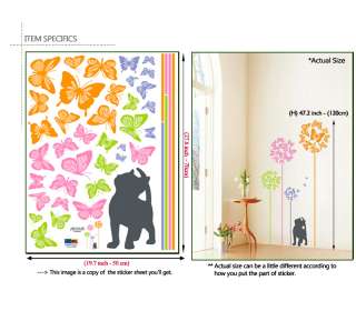 Butterfly Flower & Cat Vinyl Decal Mural Wall Stickers  