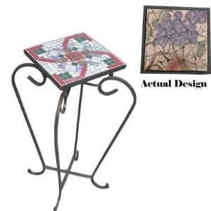  Folding Metal Plant Stand With Mosaic Grape Tabletop 8.5 