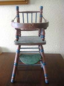   Antique Hand Painted Wooden Wood Doll High Chair Toy BEAUTIFUL  