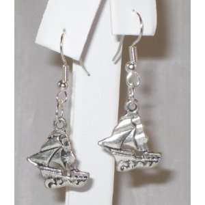  Sail Boat Tibetan Silver Dangle Earrings Sailor Jewelry